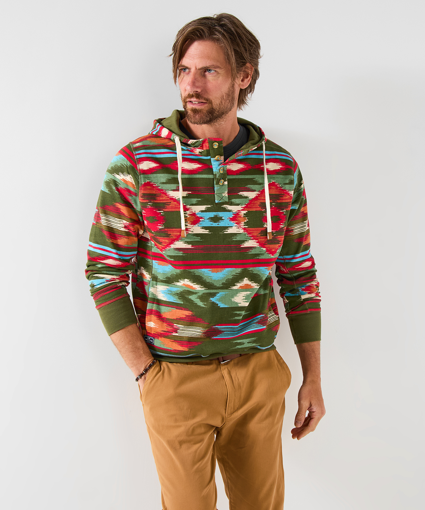 Joe Browns Men's Aztec Print Contrast Hoodie, Green, L