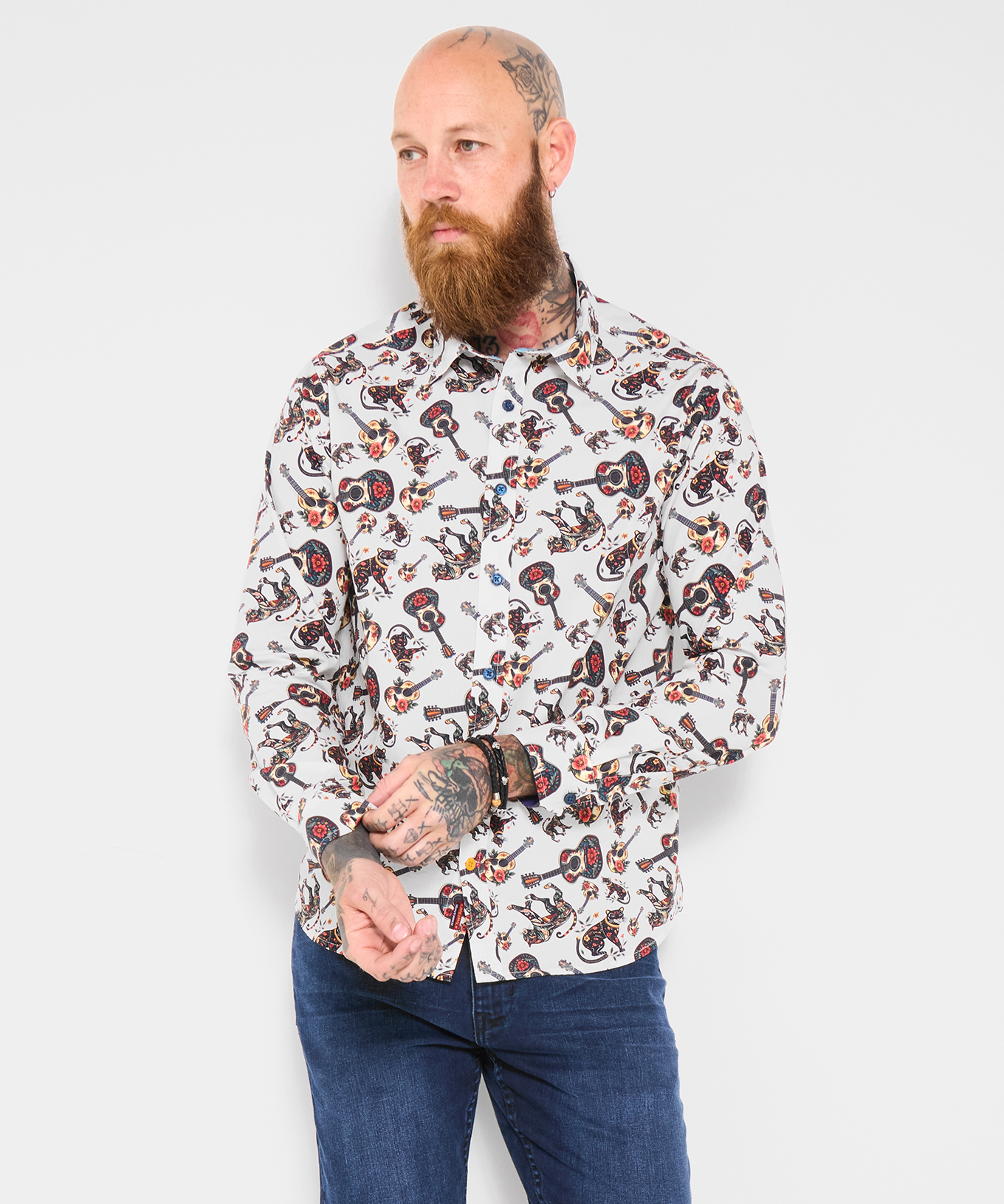 Joe Browns Men's Big Cat And Guitar Print Shirt - Picture 5 of 31