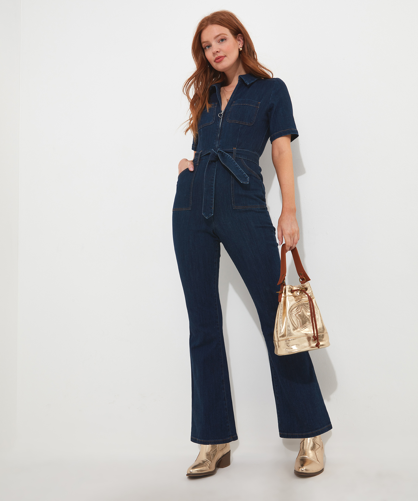 Joe Browns Women's Zip Front Stretch Denim Straight Leg Jumpsuit