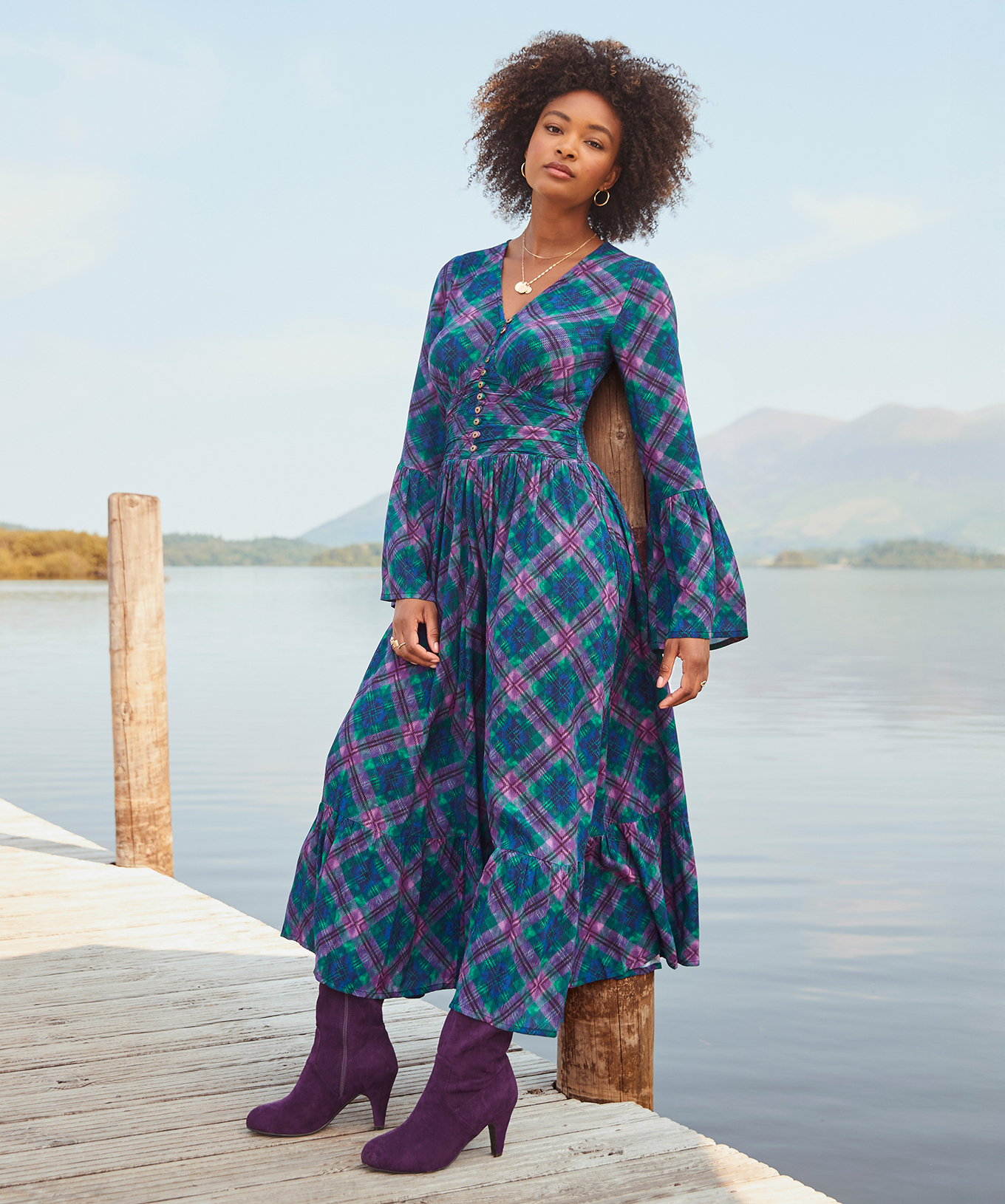 Joe Browns Women's Autumn Check Print Maxi Dress - Picture 3 of 43