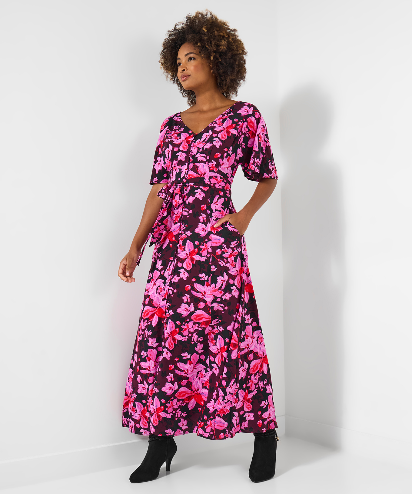 Joe Browns Women's Print Floral Wide Sleeve Button-Through Maxi Dress, Pink, 10 - Image 2