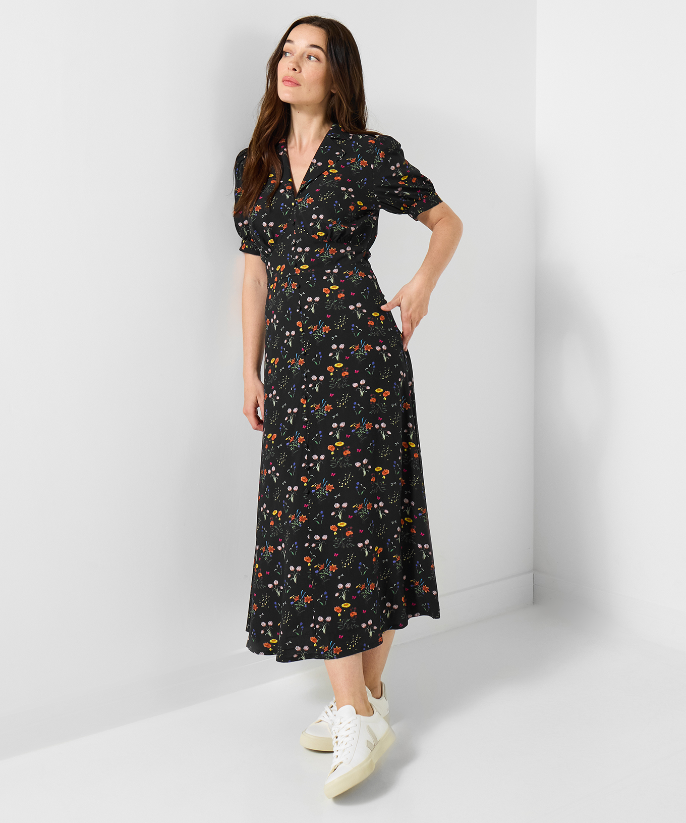 Joe Browns Women's Vintage Floral Print Tea Dress, Black, 10
