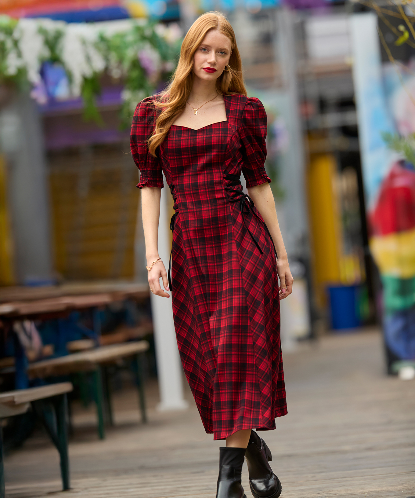 Joe Browns Women's Vintage-Inspired Check Lace Up Dress - Picture 3 of 43