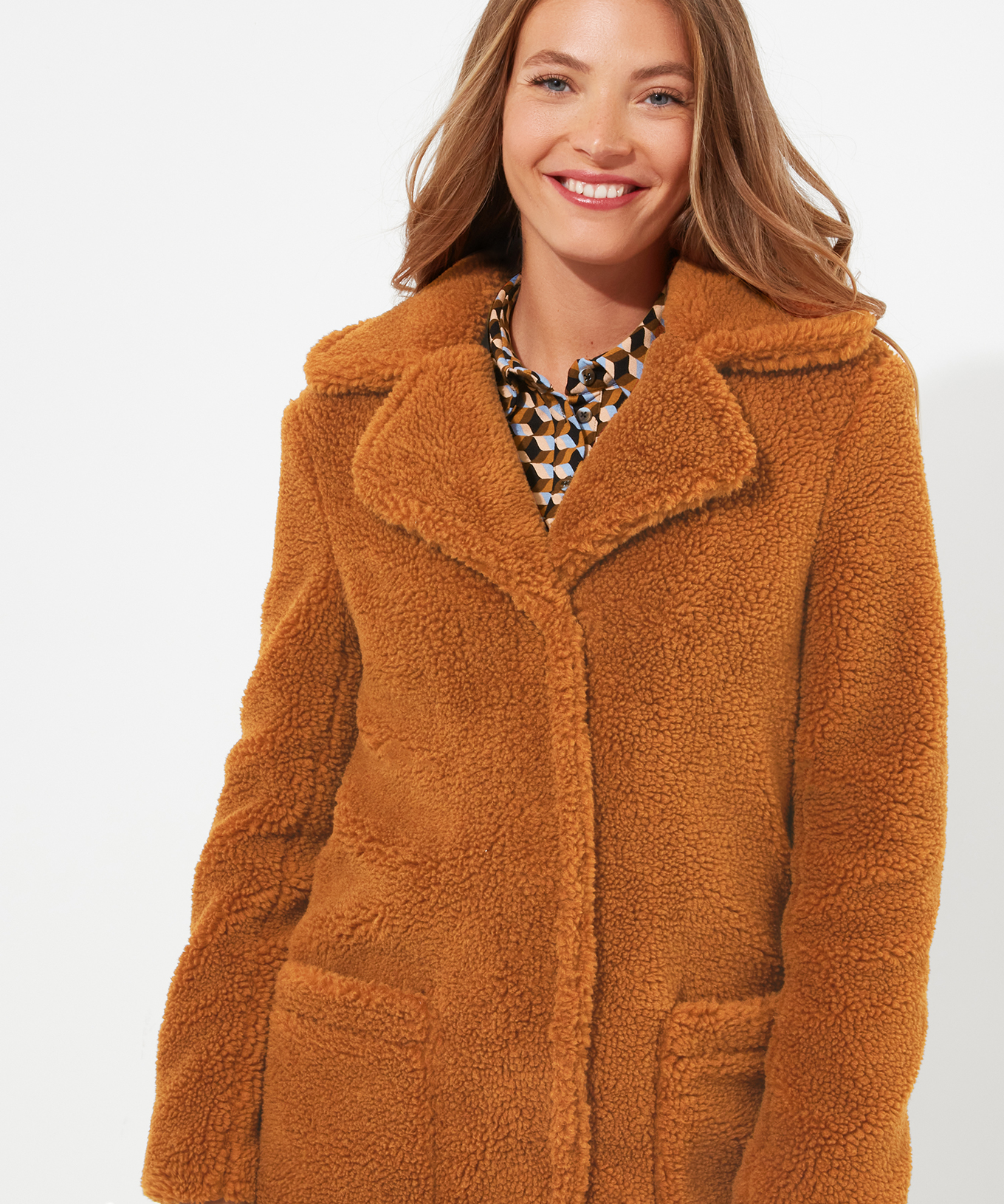 Oversized camel deals teddy coat