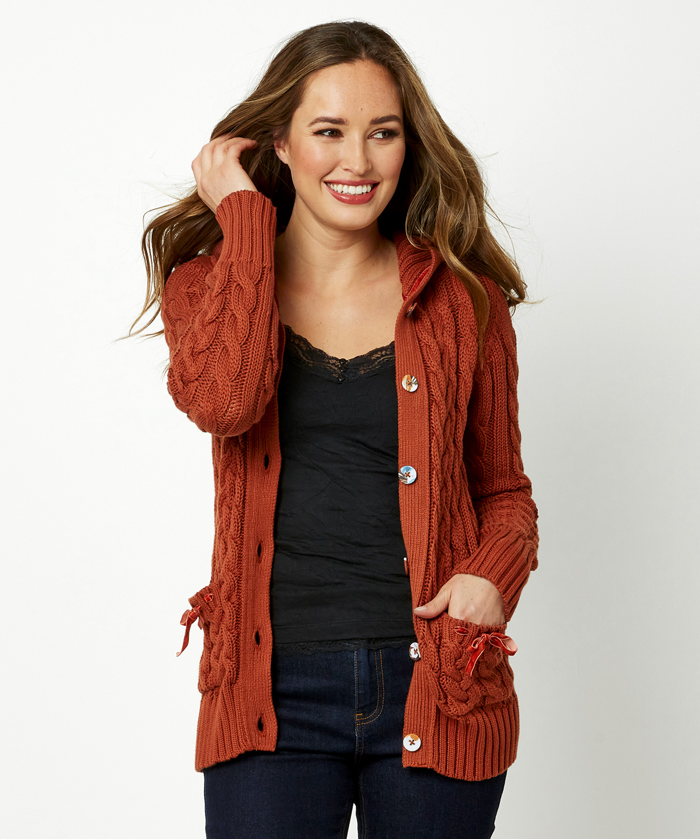 hooded chunky knit cardigan