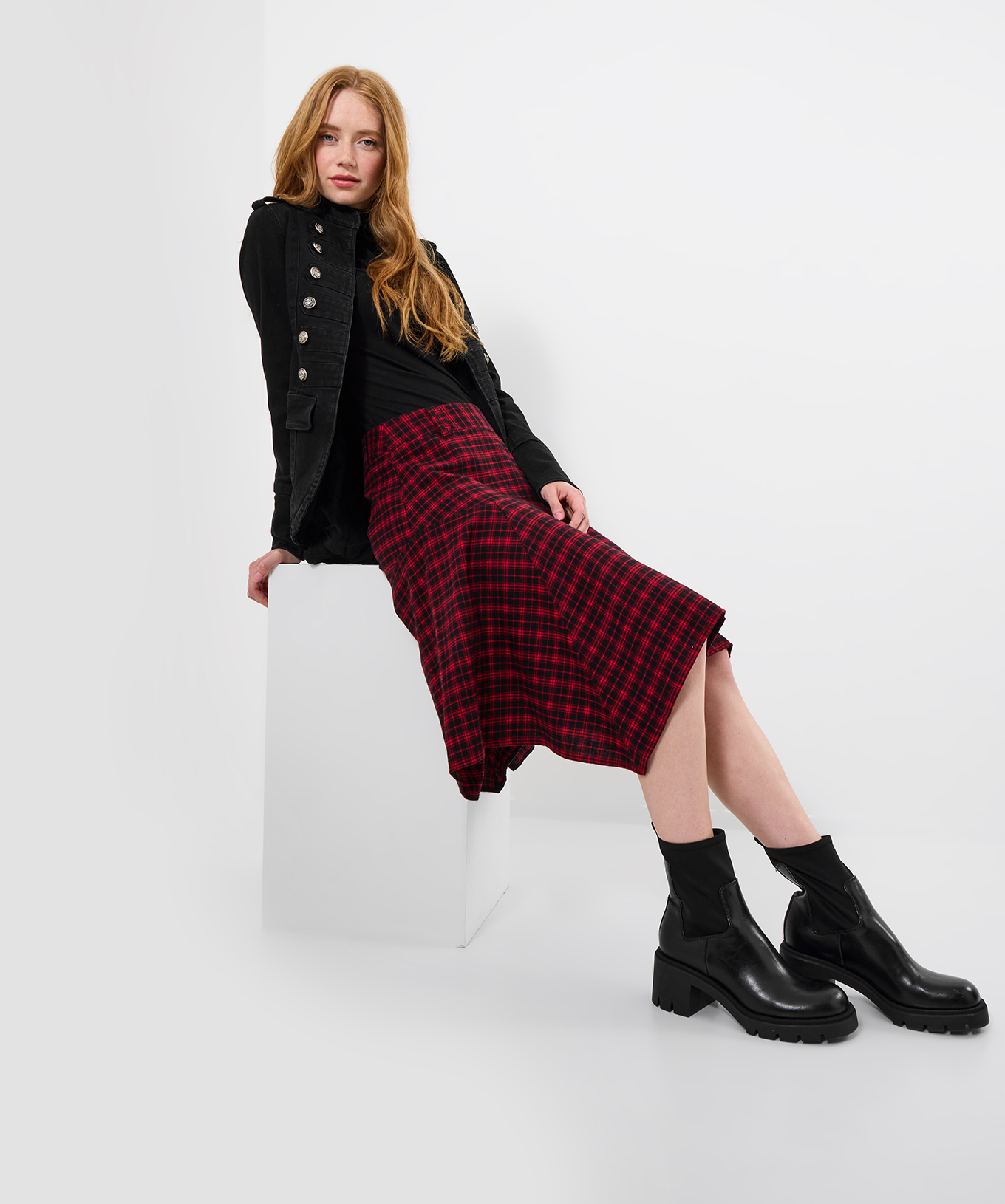 Joe Browns Women's Red Check Knee Length Skirt, Red, 18