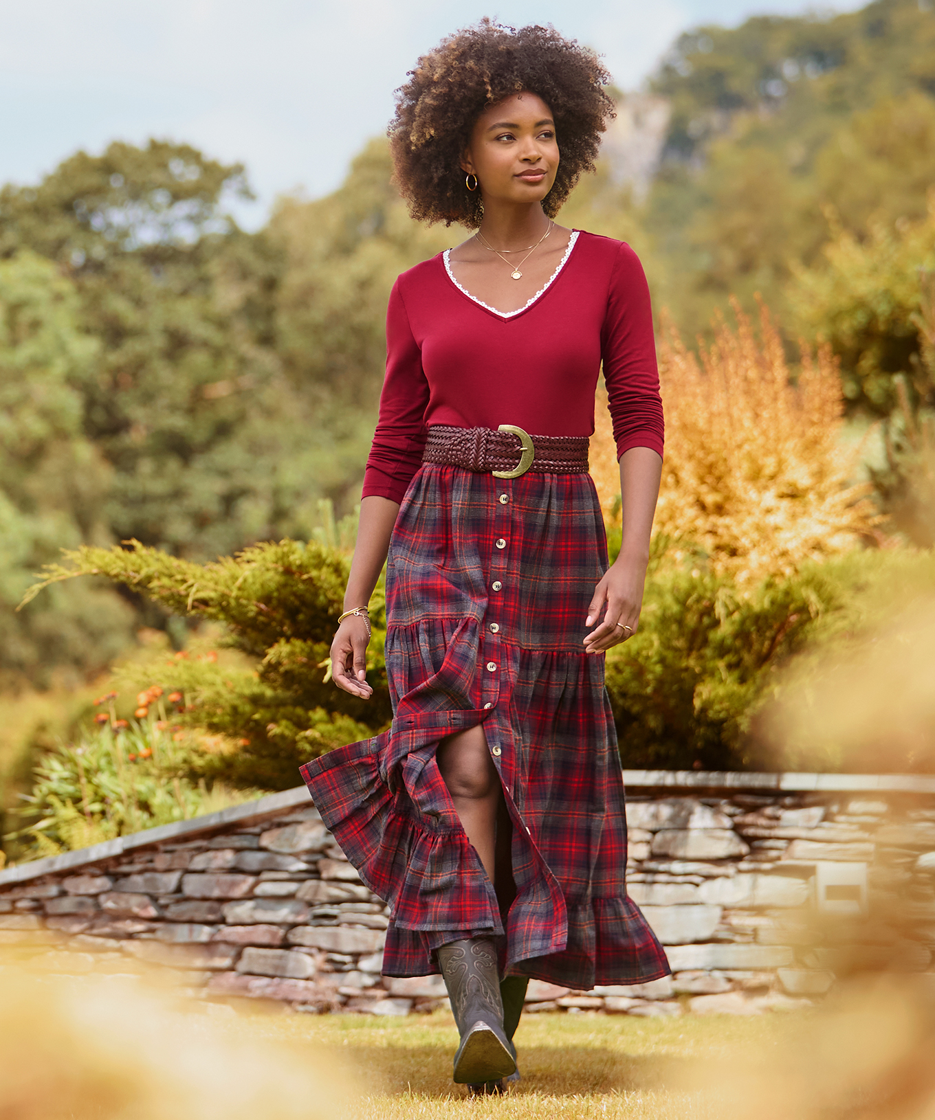 Joe Browns Women's Vintage-Inspired Red Check Maxi Skirt - Picture 3 of 37