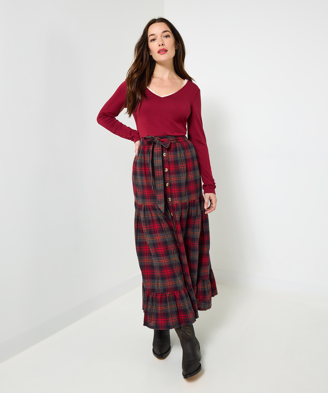 Joe Browns Women's Vintage-Inspired Red Check Maxi Skirt - Picture 4 of 37