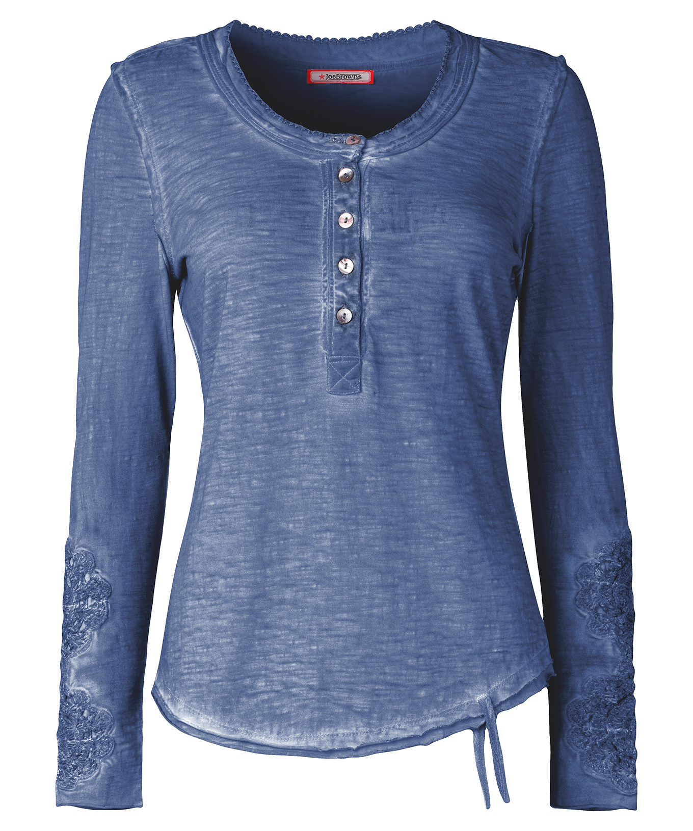 Joe Browns Women's Crochet Patch Long Sleeve Washed Henley Top - Picture 6 of 8