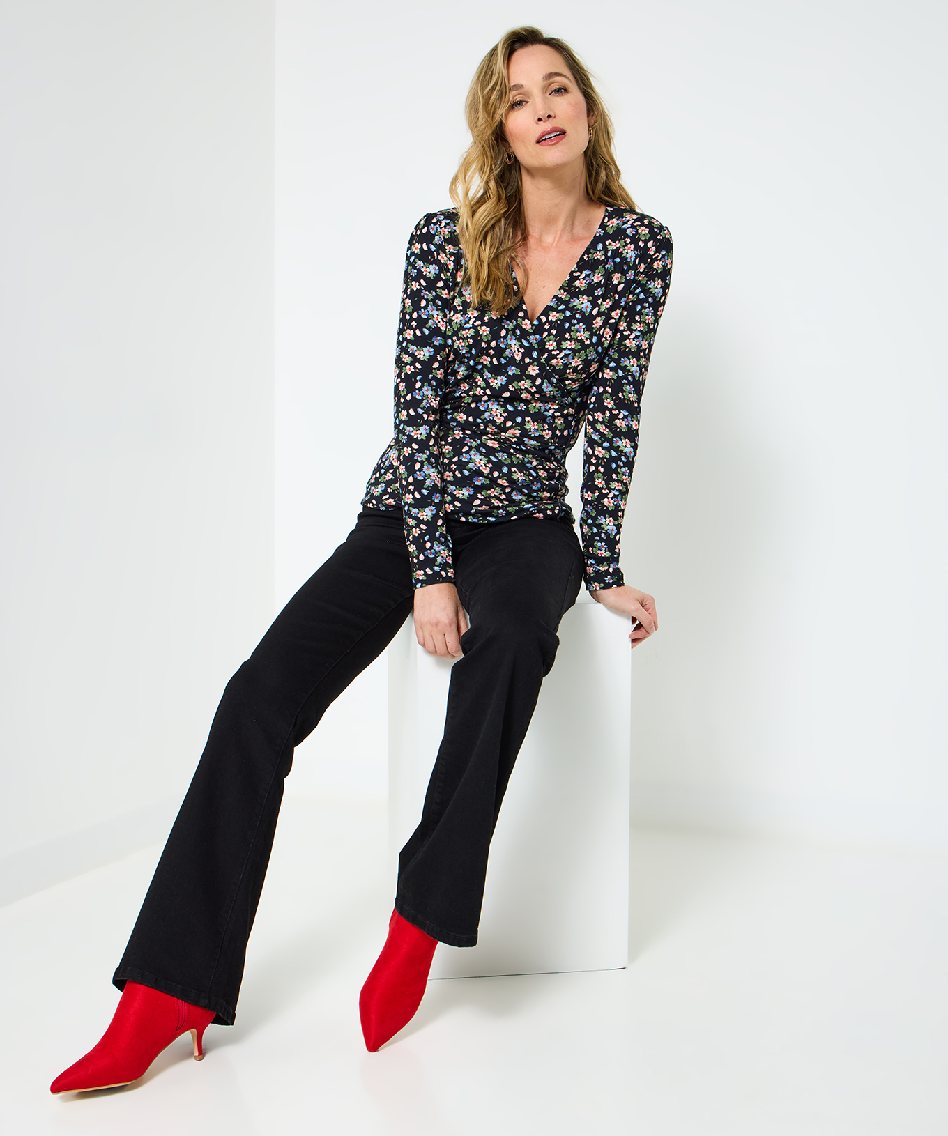 Joe Browns Women's Floral Shawl Collar Wrap Front Jersey Top - Picture 5 of 43