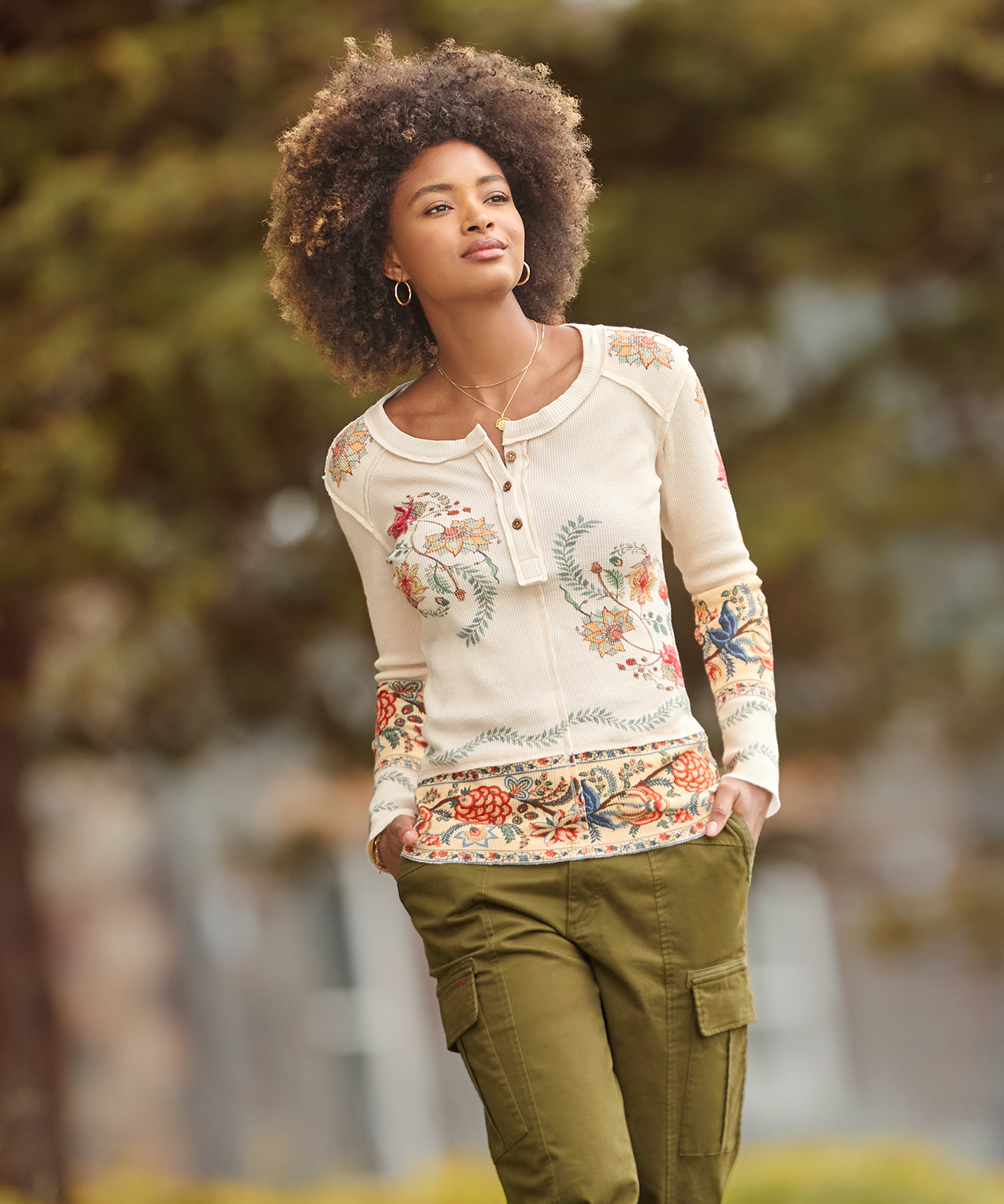 Joe Browns Women's Remarkable Printed Patchwork Henley Top - Picture 3 of 7