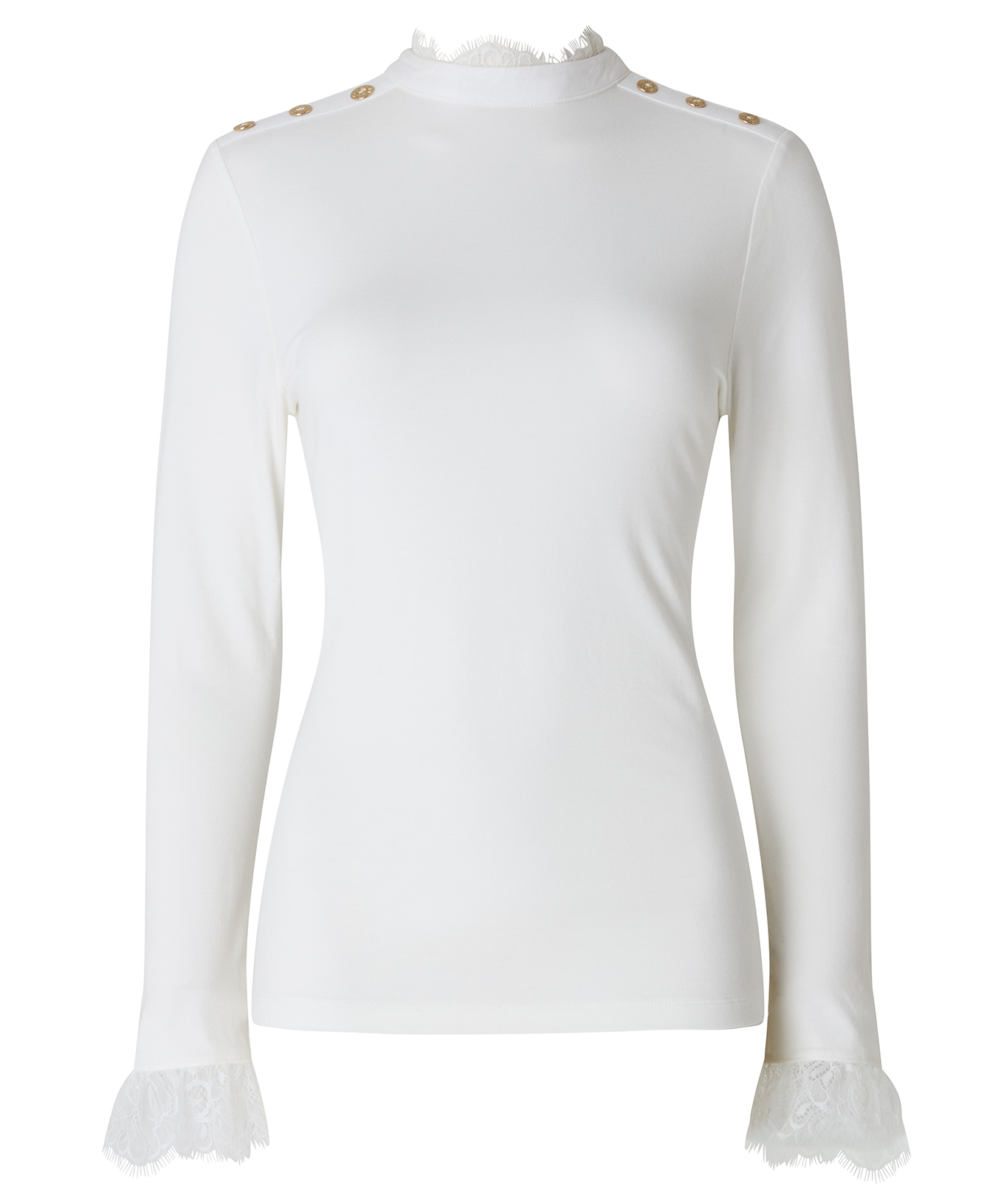 Joe Browns Womens Funnel Neck Lace Trim High Neck Jersey Top Ivory 18